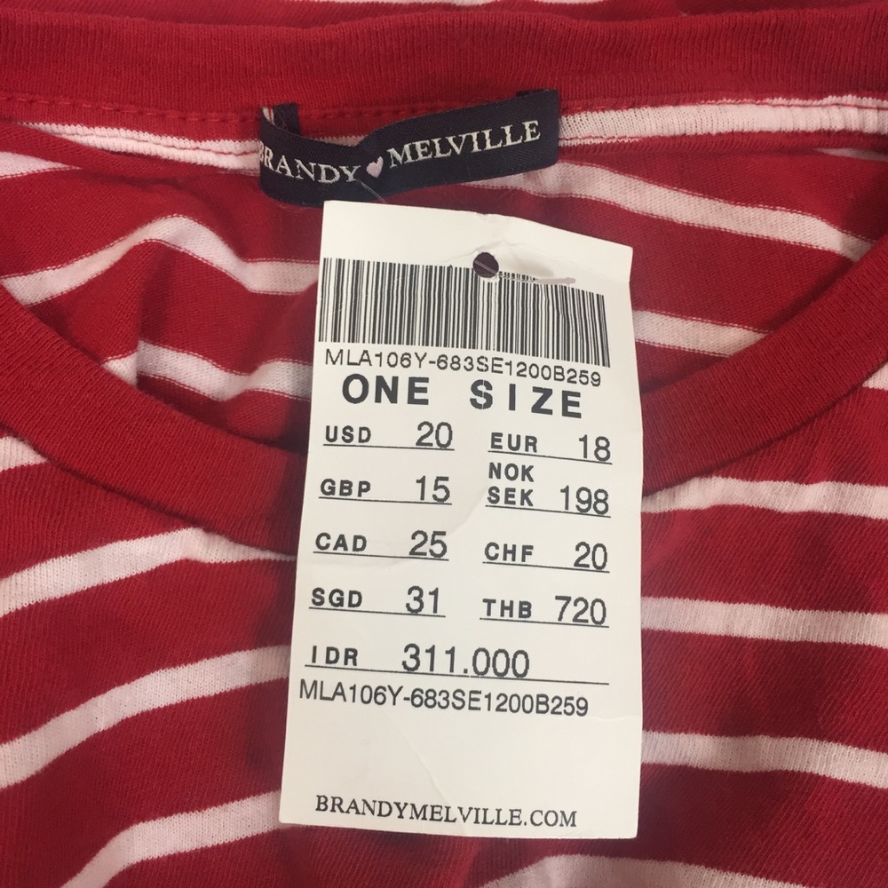 🆕 Brandy Melville Red & White Striped Tee - Picture 5 of 6